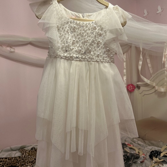 Biscotti rhinestone and pearl white dress